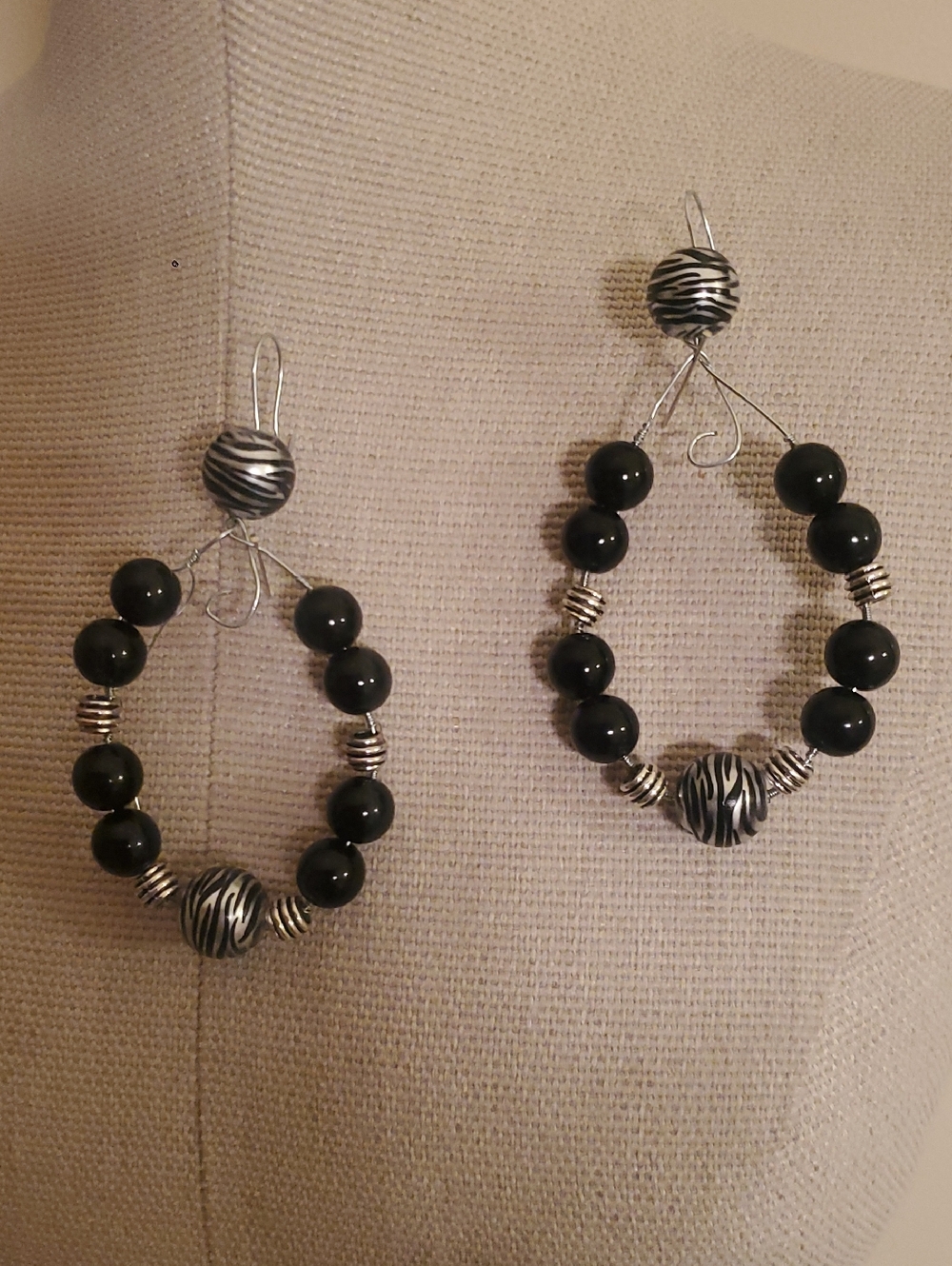 Black and Silver Bead Teardrop Earrings - Unbranded